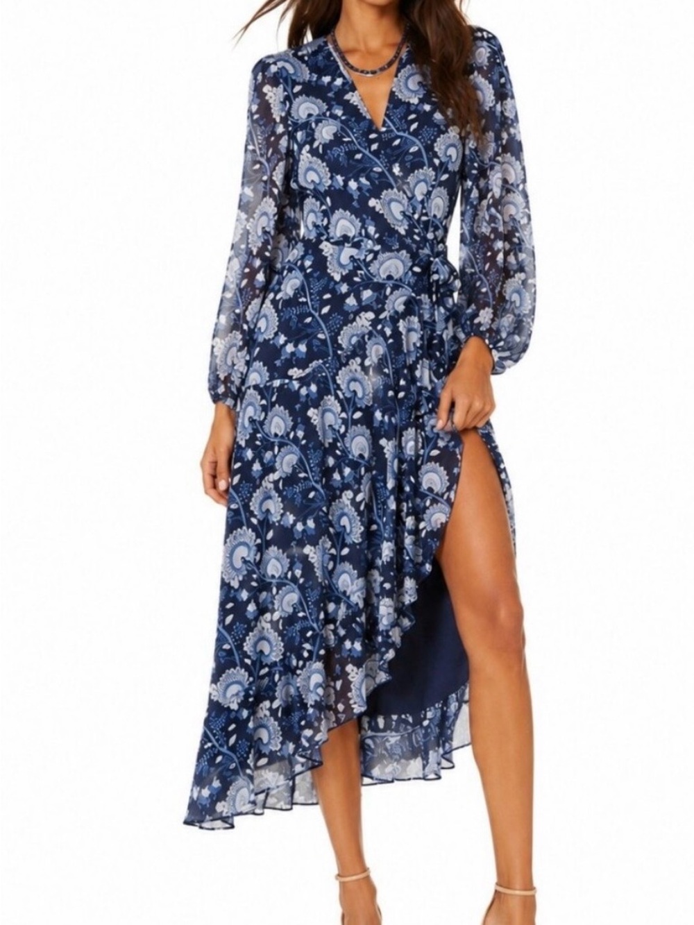 Hutch Abstract Wrap Maxi Dress in Navy Blue Floral